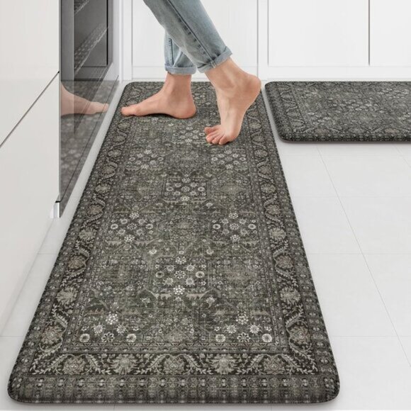 New 2Pcs Green Kitchen Mat Set, Non Slip Waterproof Cushioned Rugs for Floor